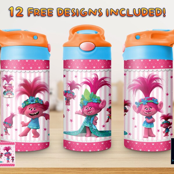 Cartoon 12 Oz Kids Tumbler Wrap Png Sublimation Digital Instant Download, 12 Oz Flip-Top Bottle Wrap Png, 12 Oz Sippy Cup Png