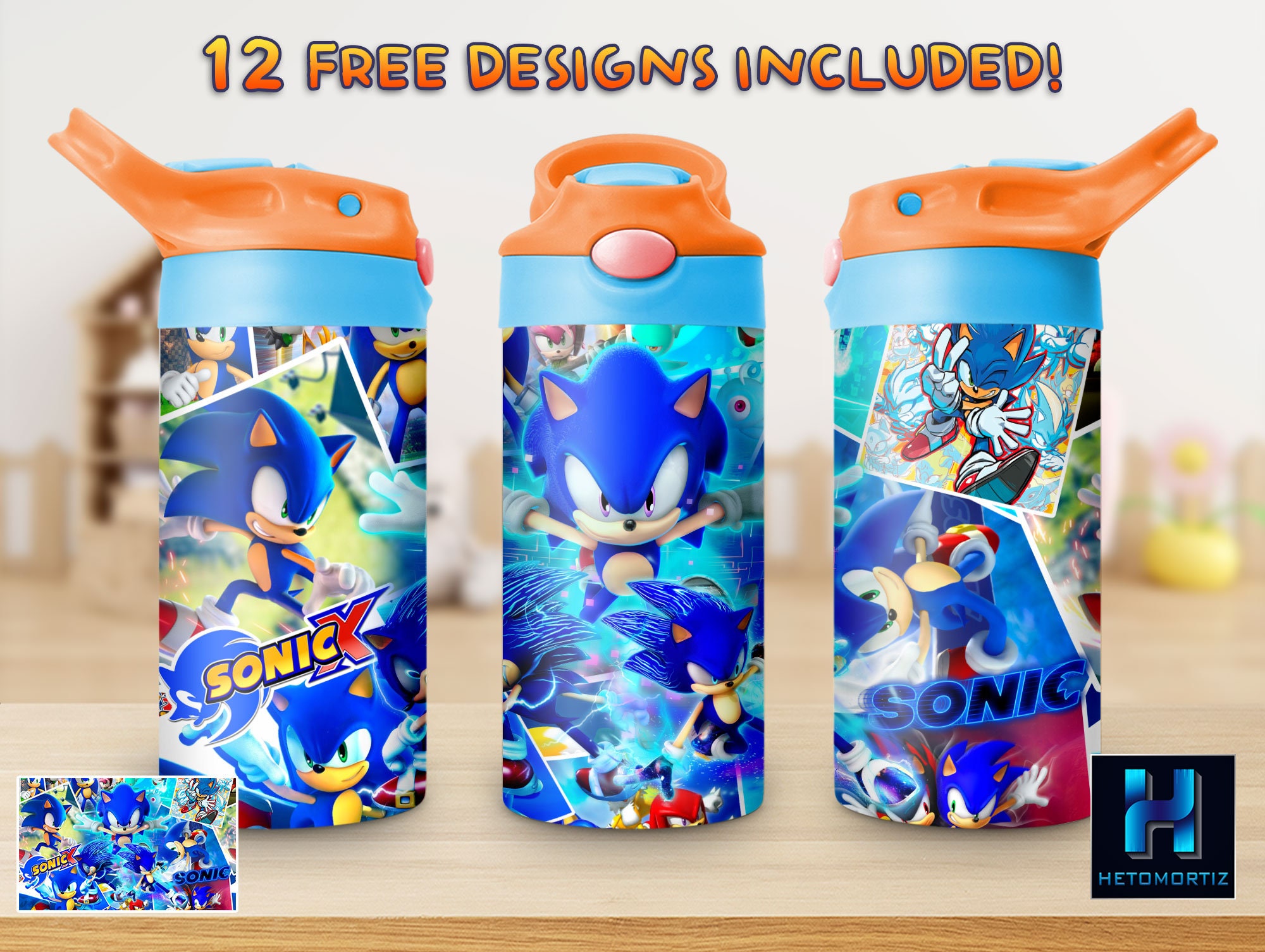  Sonic the Hedgehoge 24 oz Sticker Bomb Water Bottle By