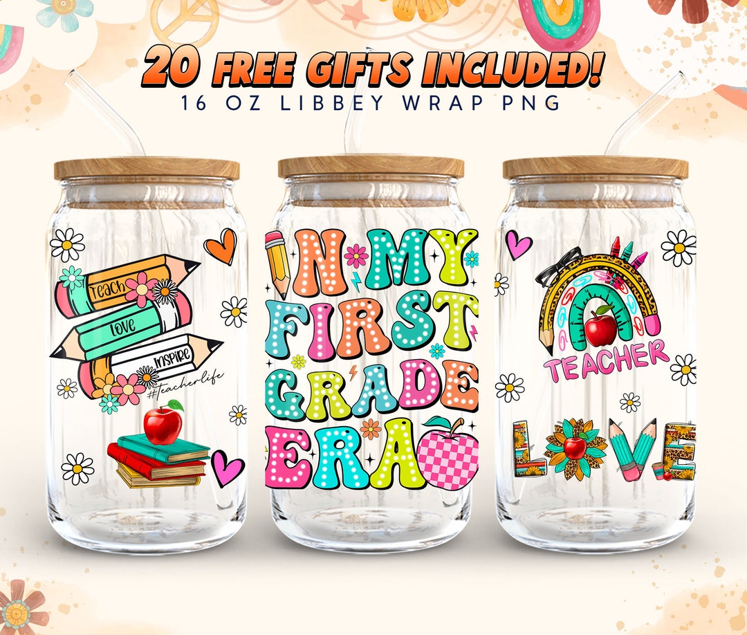 In My First Grade Era 16oz Glass Can Png, Back to School 16oz Libbey ...