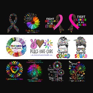 12 PNG Fight Cancer In All Colors Cancer Awareness Bundle PNG File, Cancer Ribbon, Cancer Survivor Digital Downloads