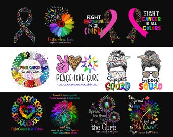 12 PNG Fight Cancer In All Colors Cancer Awareness Bundle PNG File, Cancer Ribbon, Cancer Survivor Digital Downloads