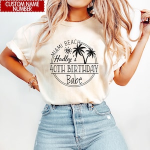 Personalisiertes 40. Geburtstags-Shirt, benutzerdefinierte 40. Geburtstagsparty-T-Shirt, Strand-Geburtstags-Shirt, Geburtstags-T-Shirt, Strand-Geburtstags-Crew-Shirt