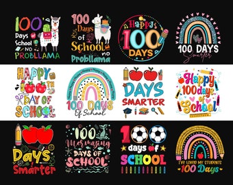 12 PNG 100 Days of School Bundle PNG File, Happy 100 Days, 100 Days Celebration, Happy 100 Days of School, Teacher Digital Downloads