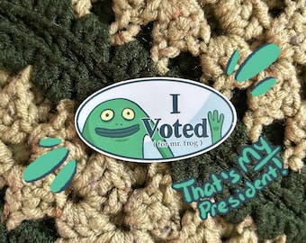 Smiling Friends I Voted for Mr. Frog Vinyl Sticker | smiling friends adult swim vinyl sticker decal