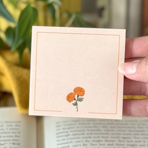 Marigold Sticky Notes – Floral Illustrated Sticky Notepad for Planning, Journaling, or Gifting | Warm Botanical Office & Stationery Gift
