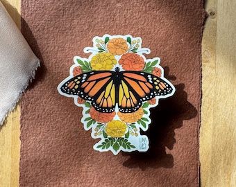 Monarch Butterfly & Marigolds Matte Vinyl Sticker