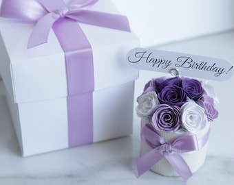Rose Bouquet in Gift Box, Purple, gift, gift for mom, flowers, wedding, girl, birthday, boyfriend, anniversary, Mothers day,  girlfriend