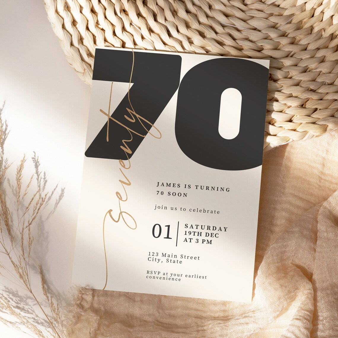 70th Birthday Invitation Template Double-sided Party Invite 2 Sizes ...