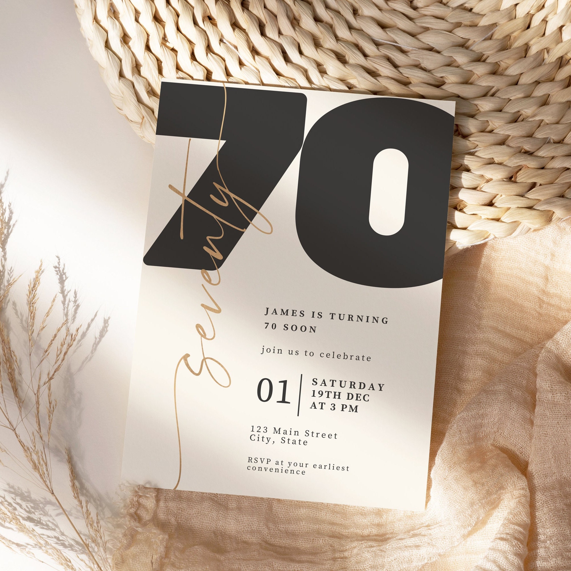70th Birthday Invitation Template Double-sided Party Invite 2 Sizes ...