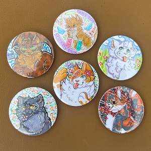Warrior Cats Hand Drawn Pinback Buttons (& CUSTOM OPTION!)