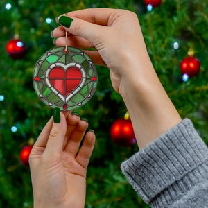 Christmas Ornament, Heart Tree Ornament, Christmas Tree Decoration, Holiday Gift, Round Ceramic Ornament, Gift Exchange, Christmas Keepsake