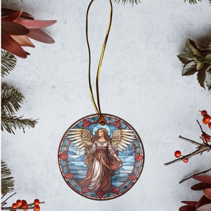 Christmas Ornament, Xmas Angel Tree Ornament, Christmas Decoration, Holiday Gift, Round Ceramic Ornament, Gift Exchange, Christmas Keepsake