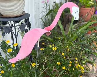 1 Large Pink Flamingo Bobbing Bird Dancing Balancing Sculpture Whirligig Wind Spinner Garden Art Decor Yard Flamingo Swirl