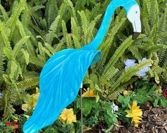 1 Large Aqua Flamingo Bobbing Bird PVC Dancing Balancing Sculpture Whirligig Wind Spinner Garden Art Decor Yard Flamingo Swirl