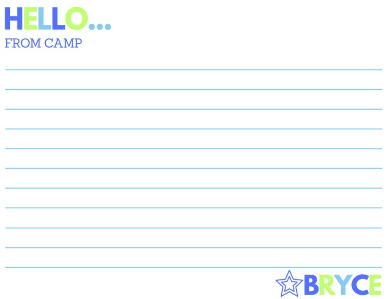 Printable Camp Stationery, Personalized Camp Stationery, Star Camp ...