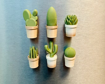 6 Small Cacti Fridge Magnets - 3D Printed Cacti