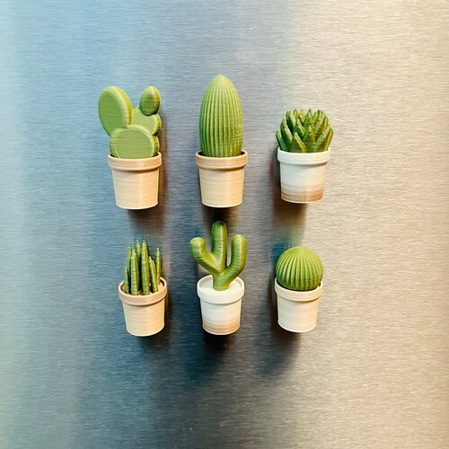 6 Small Cacti Fridge Magnets - 3D Printed Cacti