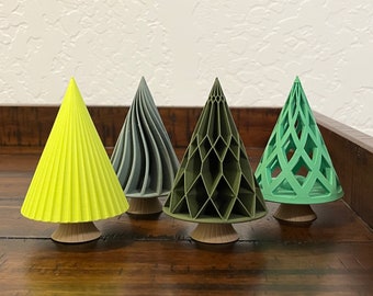 3D Printed Mini Decorative Trees (Set of 4) - Stylish Tree Decor - Festive Tree Varieties - Little Christmas Tree