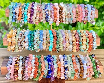 Natural Crystal Chip Stretchy Bracelets,Gemstone Chip Handmade Beaded Bracelets,Stacking Bracelets,Healing Crystal Bracelets For Gift