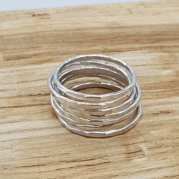 Skinny Hammered Sterling Silver Stackable Ring / Midi Ring / Stacking Ring