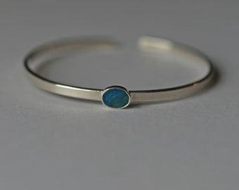 Opal Cuff Bracelet, Sterling Silver Gemstone Open Bangle Bracelets  Handmade Jewelry Gift For Her,Designer bangle