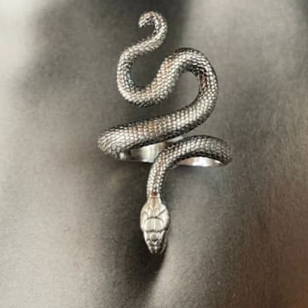 Anello regolabile in argento serpente, argento sterling 925, anello a fascia, anello di dichiarazione, anello fatto a mano, anello di compleanno, gioielli