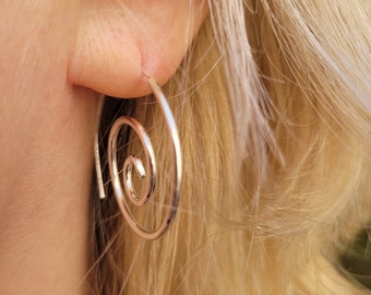 Spiral Swirl Sterling Silver Hoop Earrings - Made to Order,Gift For Mothers