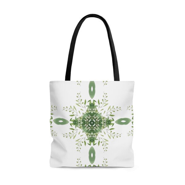 Green and White Floral Mandala Tote Bag, Overnight Bag, Craft Tote, Grogery Bag, Book Tote