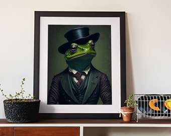 Dapper Frog Art Print: Retro Chic Frog in Suit & Top Hat