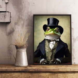 Vintage Animal Portrait - Elegant Frog in Suit, Victorian Art, Fancy Animal, Quirky Wall Art, Timeless Decor, Unique Art,  Whimsical Gift