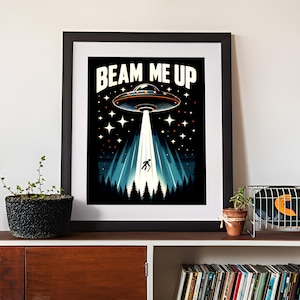 Vintage Retro, UFO Alien Abduction, Poster Art - Trendy Wall Art, Quirky Home Decor, Vintage Artwork, Flying Saucer, Funny Wall Art, UFO Art
