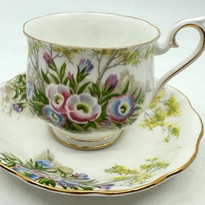 Royal Albert Fringed Genitian Taza de té y platillo en forma de Hampton