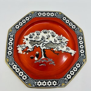 Wedgwood of Etruria Early 1900’s Octagon Shaped Hand Painted Burgundy Plate