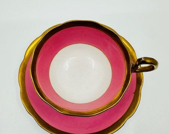 Royal Albert Crown China Rosa und Gold Teetasse und Untertasse