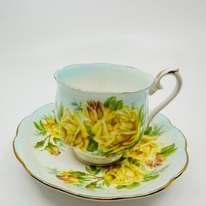 Rare Royal Albert Tea Roses Blue Ombré Teacup and Saucer