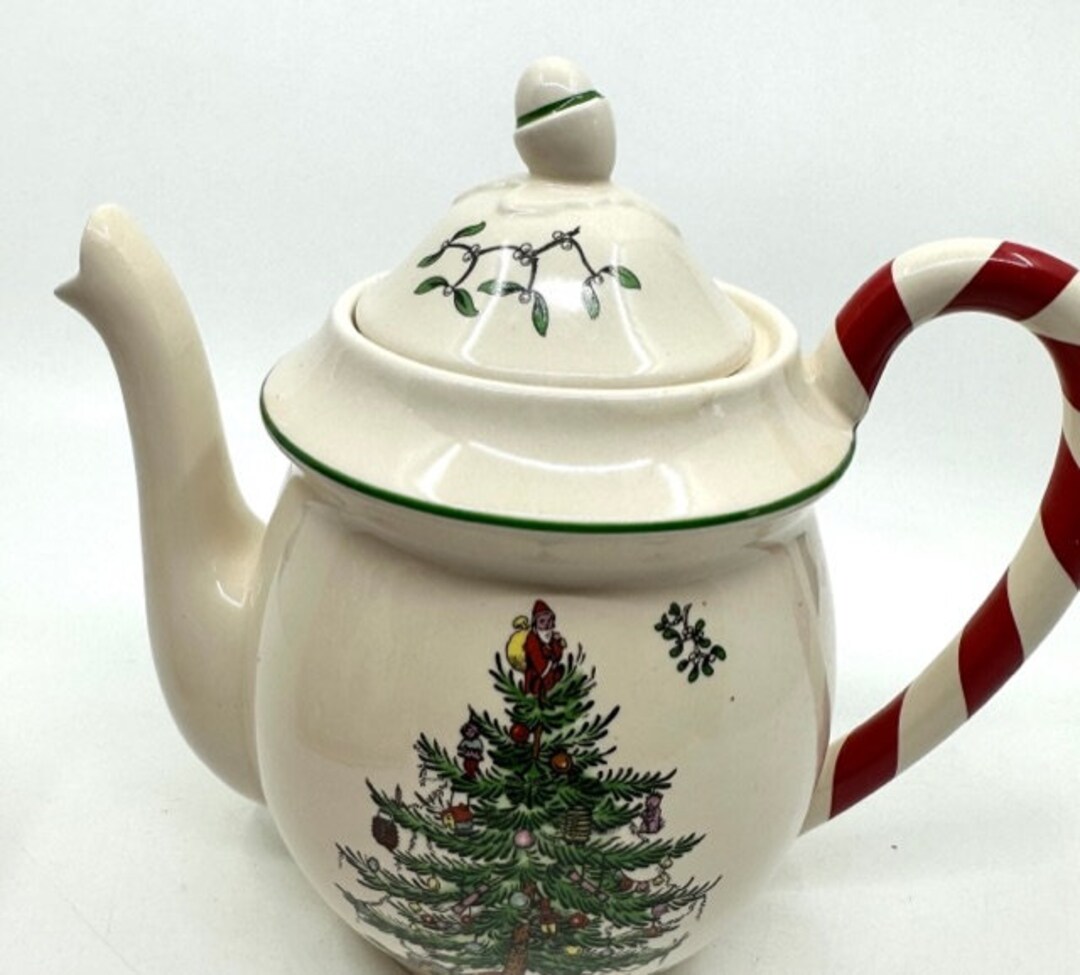 Spode Christmas Tree Teapot With Striped Candy Handle in Box Etsy