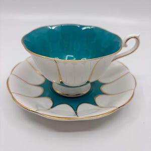 Rare Royal Albert Teal Widemouth Avon Shape Teacup and Saucer Set