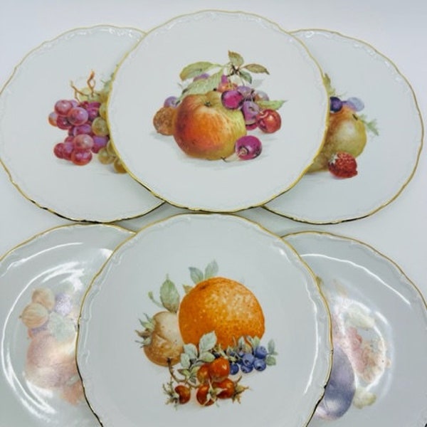 Shumann Arzberg Allemand Bavière Ensemble de six assiettes latérales scène de fruits