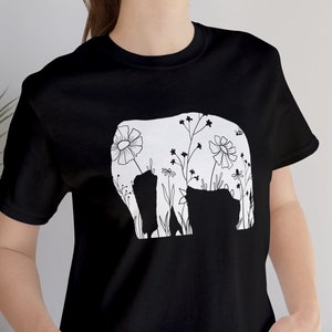 Floral Elephant Tshirt, Women's Floral Elephant Tee, Unisex Elephant Shirt, Botanical Elephant Top, Elephant Lover Gift, Cute Animal Tee