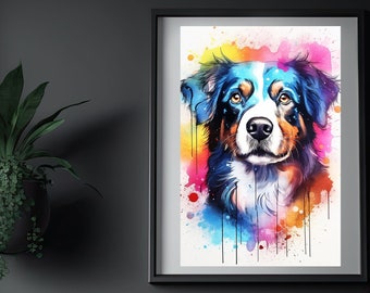 Dog Portrait- WaterColor Canvas, puppy Portrait, Loss of Dog Cat Pet Gift Memorial, Painting Style, Pet Portrait, Family gift, gift for her