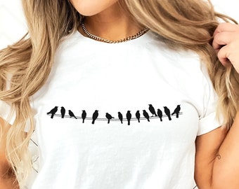 Bird Shirt, Bird on Wire, Cute Birds Shirt, Womens Bird Shirt, Bird Lover Gift, Bird Birthday Gift, Mothers Day Gift Idea, Bird Tshirt
