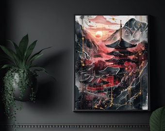 Japanese Art, Japandi Wall Art, Japandi Art Print, Japandi Art, Japanese Metal Wall Art, Japan Mountain Canvas Art, Extra large wall art
