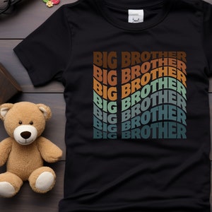 Camiseta de hermano mayor para niños: camiseta de hermanos con letras onduladas de arcoíris, regalo para hermano, camiseta para jóvenes, regalo de cumpleaños, regalo para él, ideas de regalo para hermanos