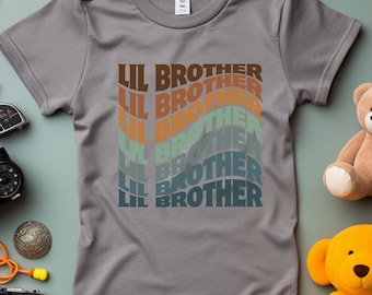 Kids Lil Brother Shirt- Rainbow Wavy Letter Brothers Shirt, Gift for brother, Youth Tee, Birthday gift, Gift for him, Sibling Gift Ideas