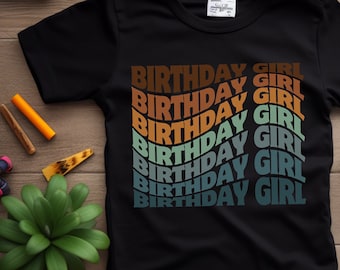 Kids Birthday Girl Shirt- Rainbow Wavy Letter Birthday Girl Shirt, Girls Birthday, Youth Tee, Birthday gift, Gift for her, Cute Gift Ideas