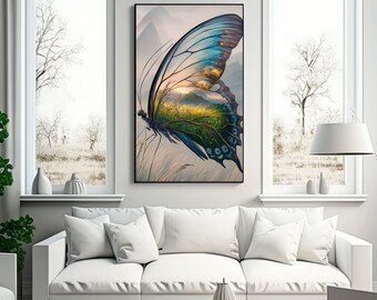 Arte de pared con mariposas, decoración de habitaciones, habitación de niñas, arte de doble exposición, diseño de alas, arte de pared para habitaciones, arte animal, amante de los animales, hermoso arte con mariposas