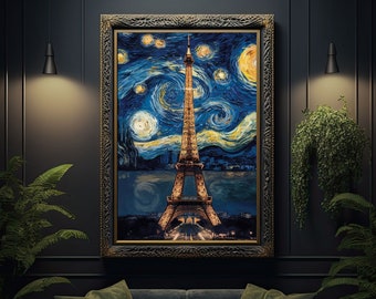 Paris Eiffel Tower Metal Art Print Travel Paris Wall Decor Boys Room, Girls Room, Colorful Starry Nights, Illustration Wall Room Decor Gift