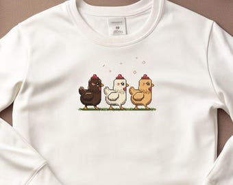 Pixel Chicken Sweatshirt, Funny Farmer Sweatshirt, Farm Gamer Sweatshirt, Gamer Pun Sweatshirt, Chicken Lover Gift - Unisex Sweatshirt