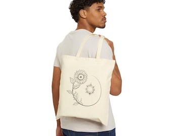 Sun And Flower- Funny Reusable Cotton Canvas Tote Bag, Eco Friendly, Teacher Gifts, Adorable Tote Bag, Funny Art Meme, Beautiful Tote