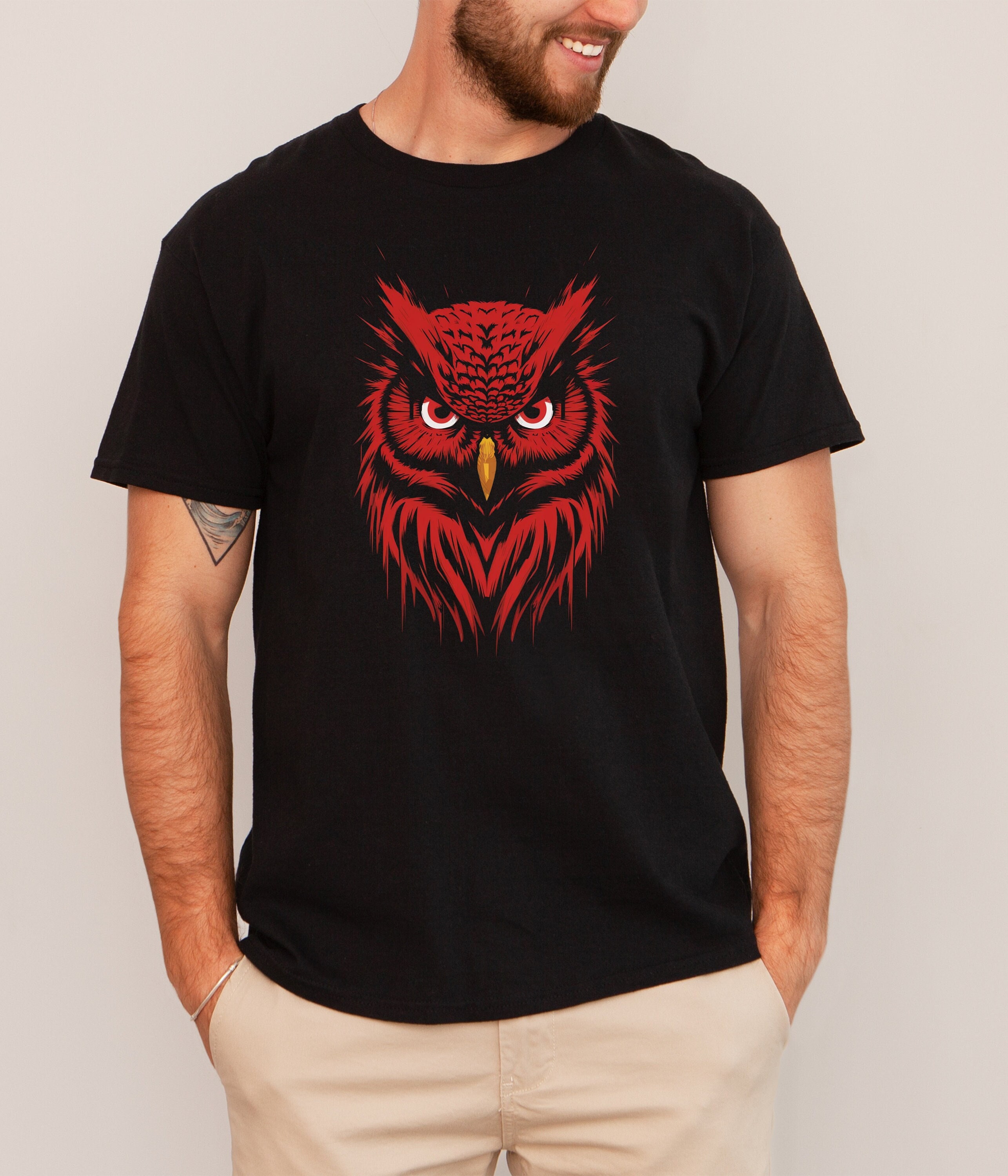Shirt uil, shirt cool uil, cadeau dierenliefhebber, shirts dierenliefhebber, cadeau uilenliefhebber, kleding vogelliefhebber, T-shirt rode uil, T-shirt vogel, cadeau-idee